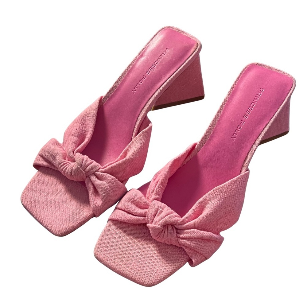 Princess Polly Brielle Pink Bow Block Heeled Sandals Size 7 Coquette Girl Y2K